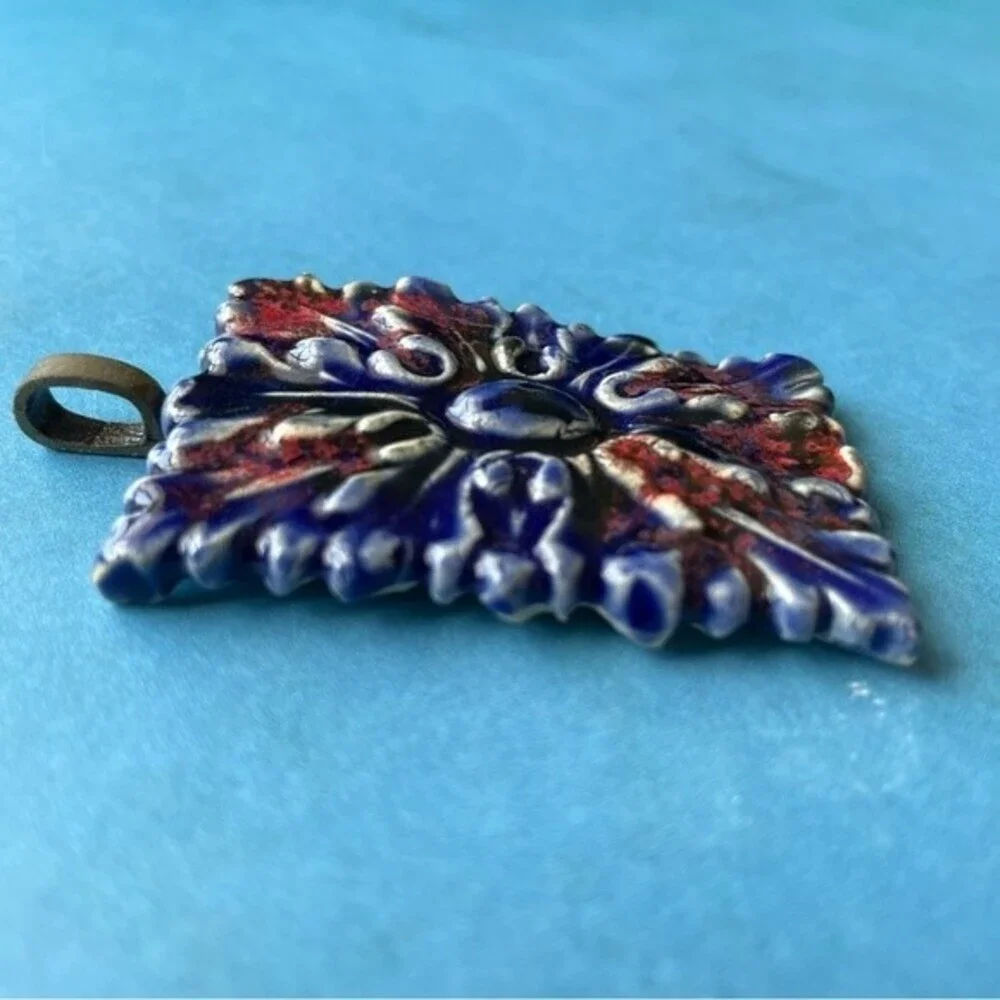 NWOT Ceramic‎ Bohemian Floral Pendant - Handmade one of a kind